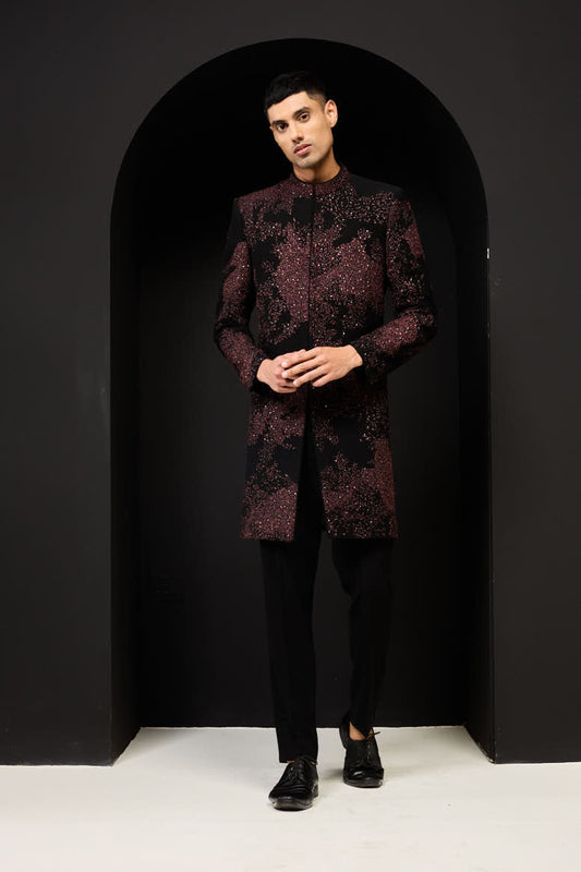 Black indo Western highlighting with sequins, pearls and thread work