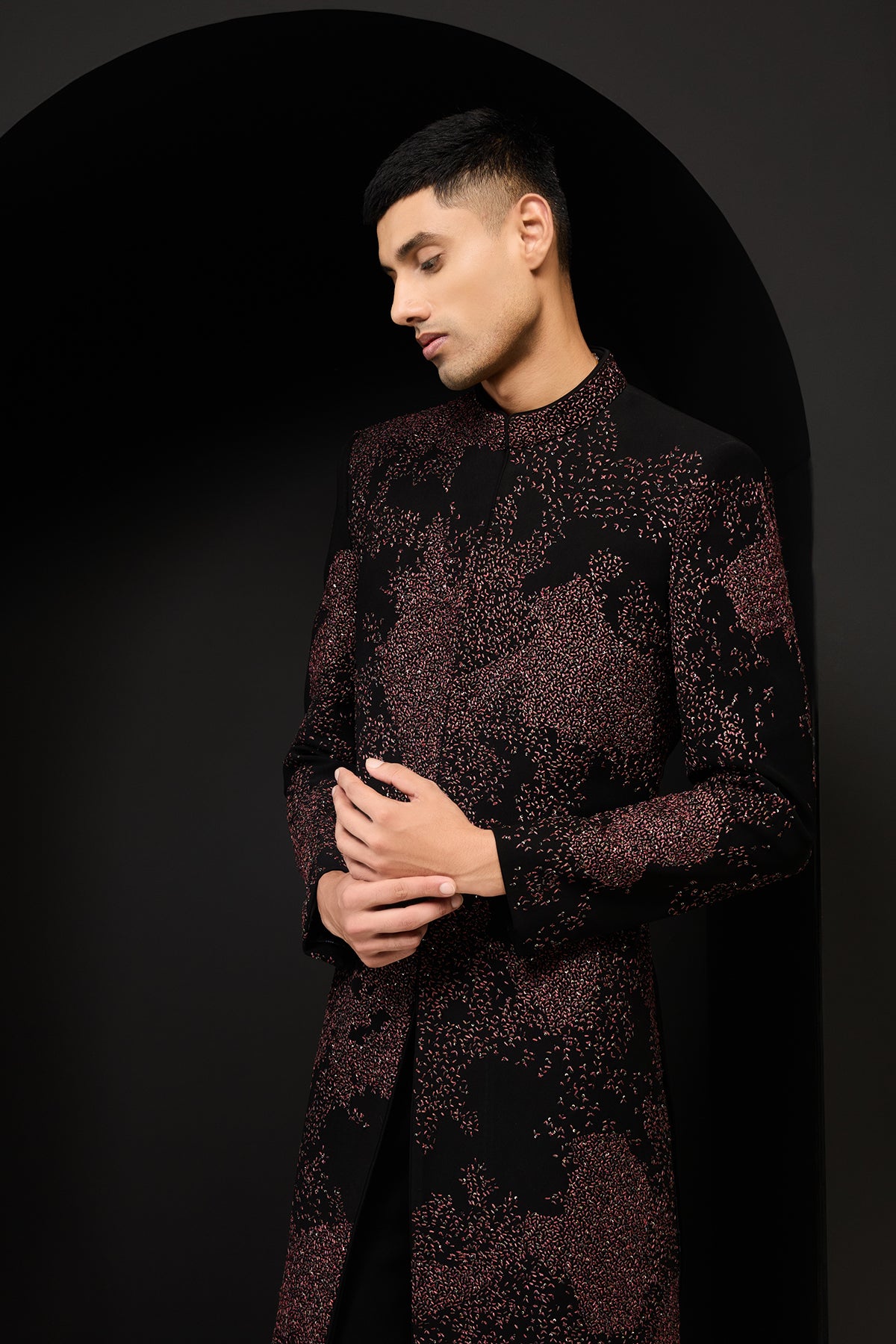 Black indo Western highlighting with sequins, pearls and thread work
