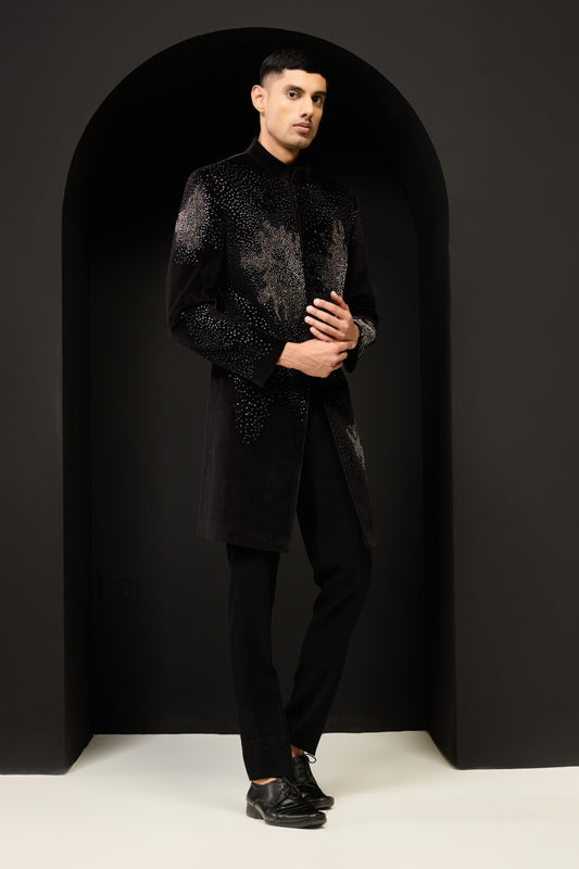 Black indo Western highlighting with sequins, pearls and nalki