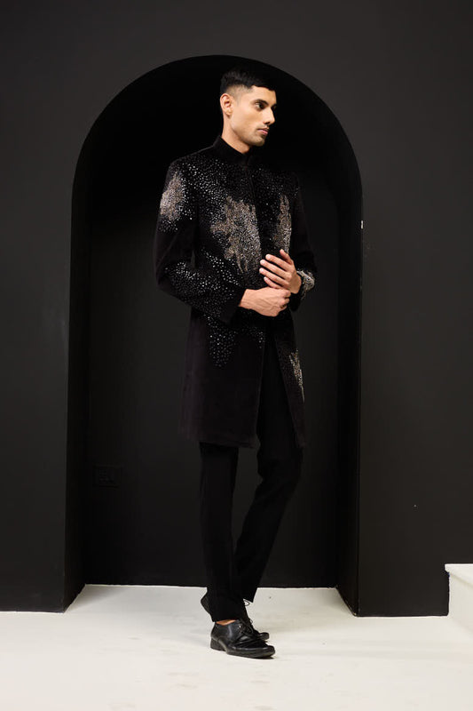 Black indo Western highlighting with sequins, pearls and nalki