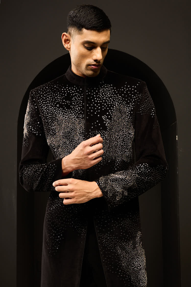 Black indo Western highlighting with sequins, pearls and nalki