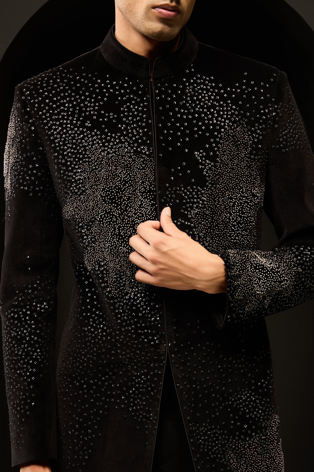 Black indo Western highlighting with sequins, pearls and nalki