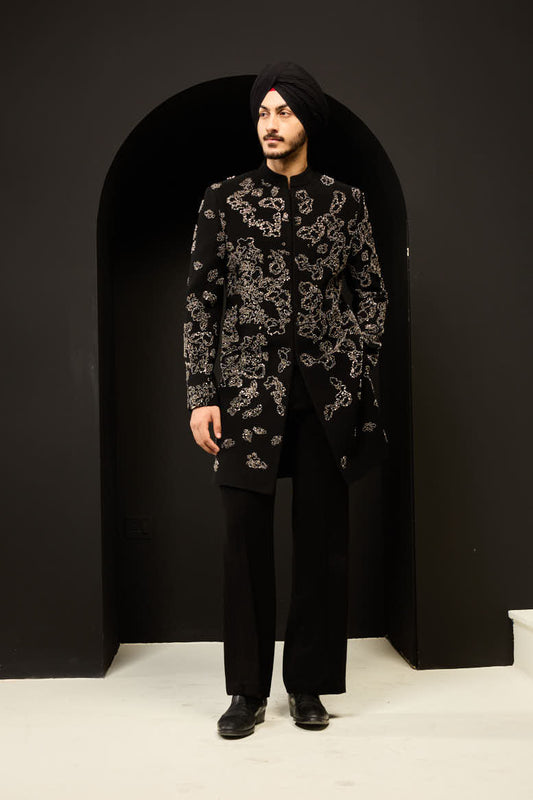 Black indo Western highlighting with pearls, sequins and cutdana