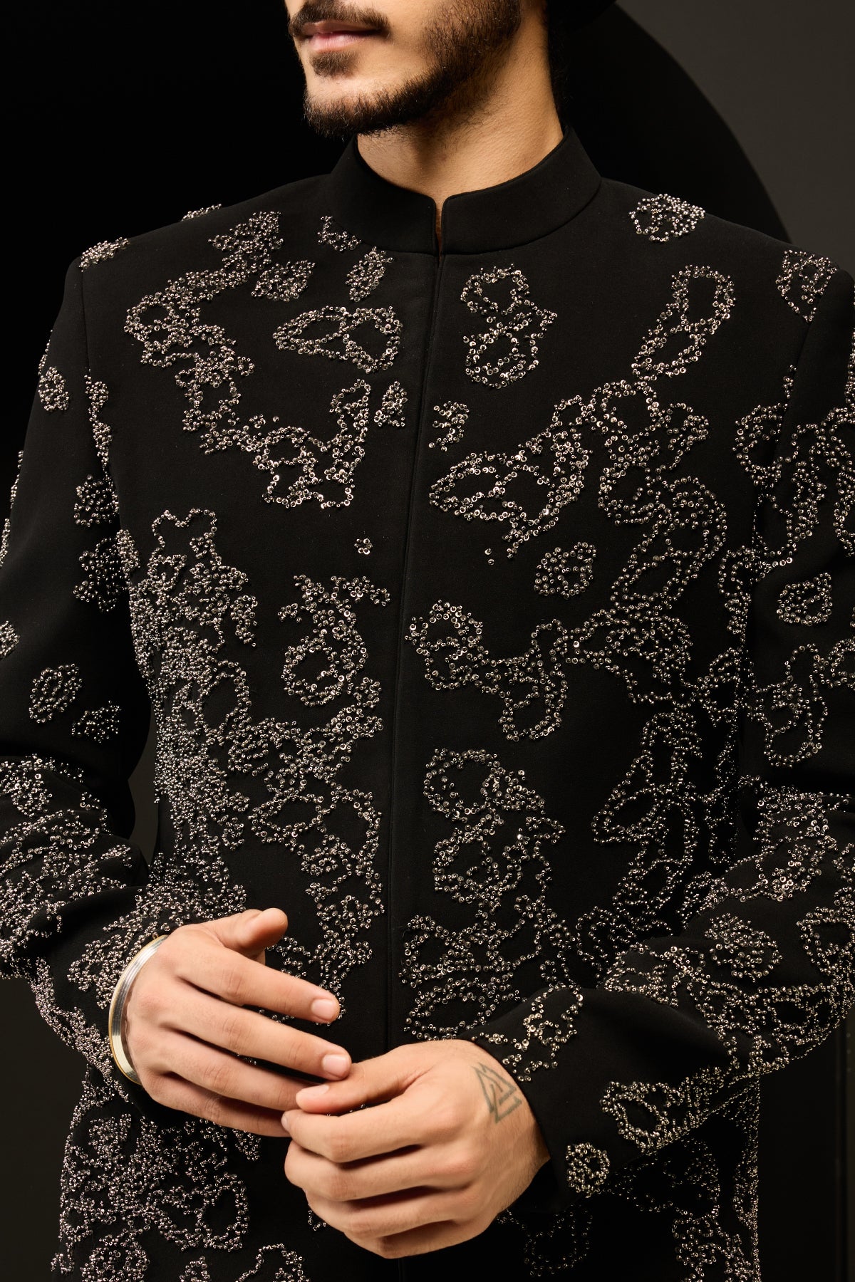 Black indo Western highlighting with pearls, sequins and cutdana