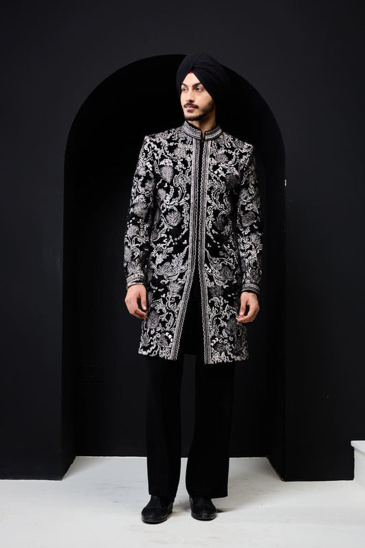 Black indowestern detailing with thread work