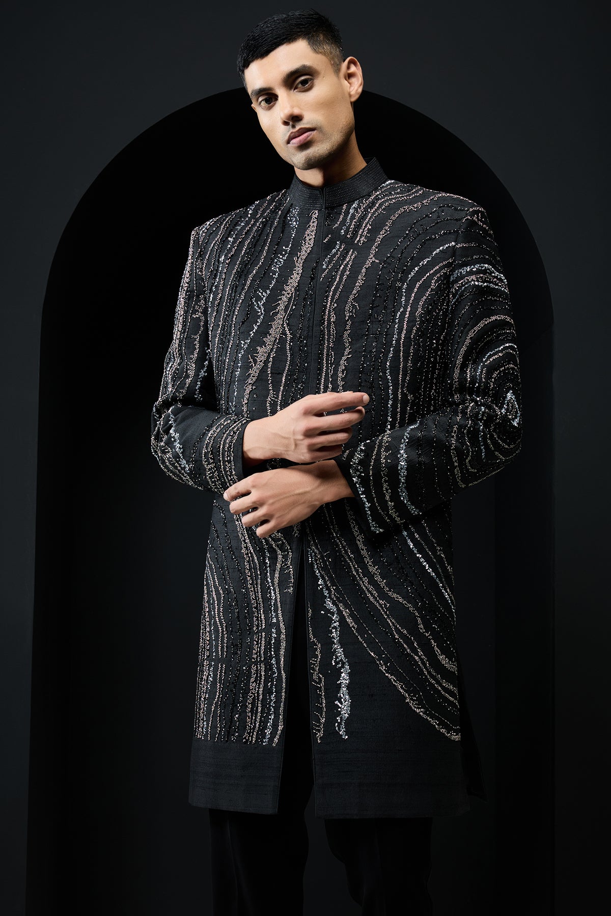 Black indo Western highlighting with pearls, sequins and cutdana