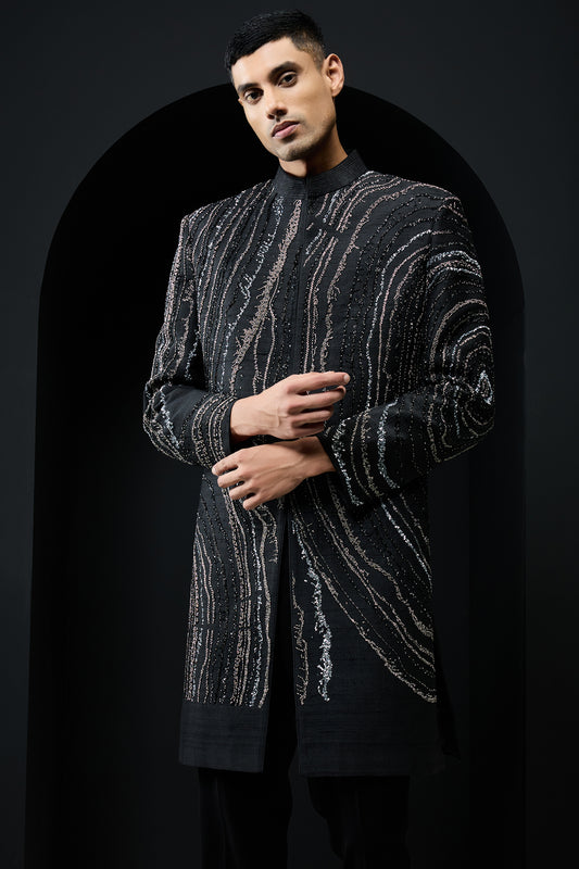 Black indo Western highlighting with pearls, sequins and cutdana