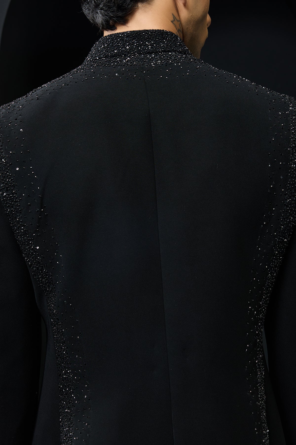 Black Bandhgala highlighted with pearls and sequins