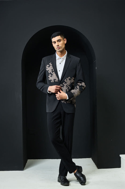 Black blazer detailing with thread work