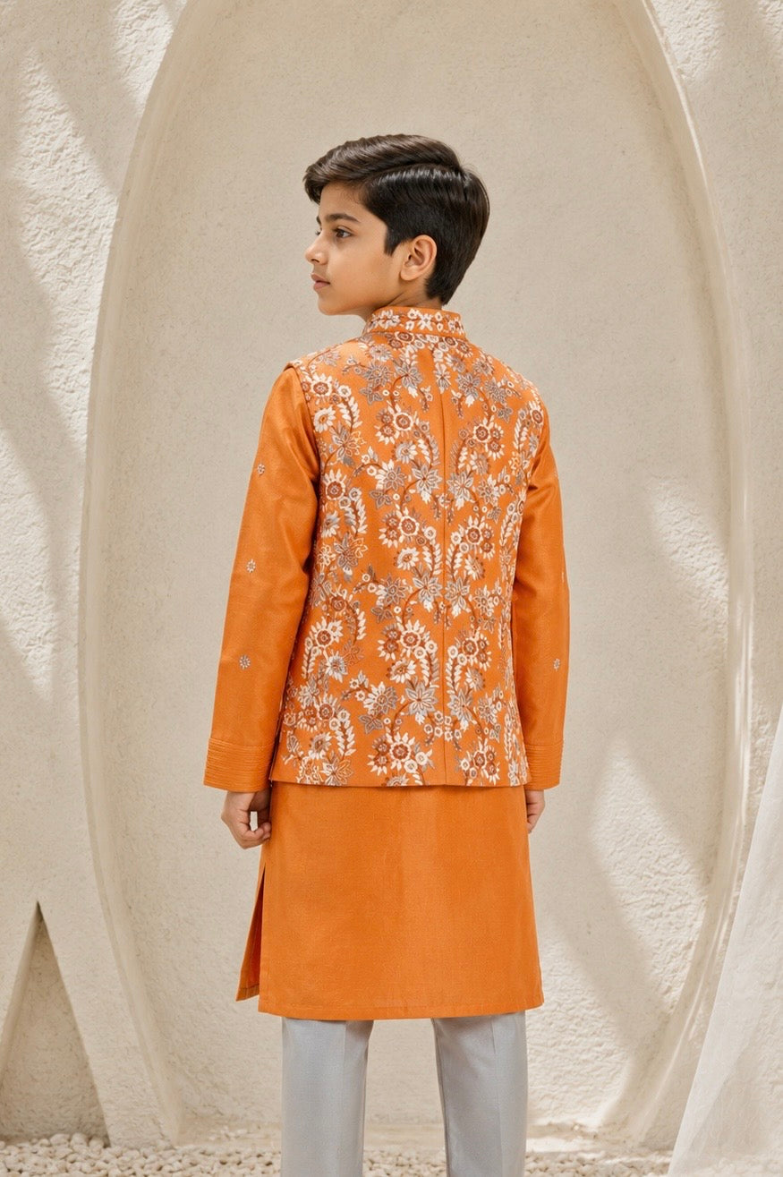 Burnt Orange Bloom Waistcoat Set