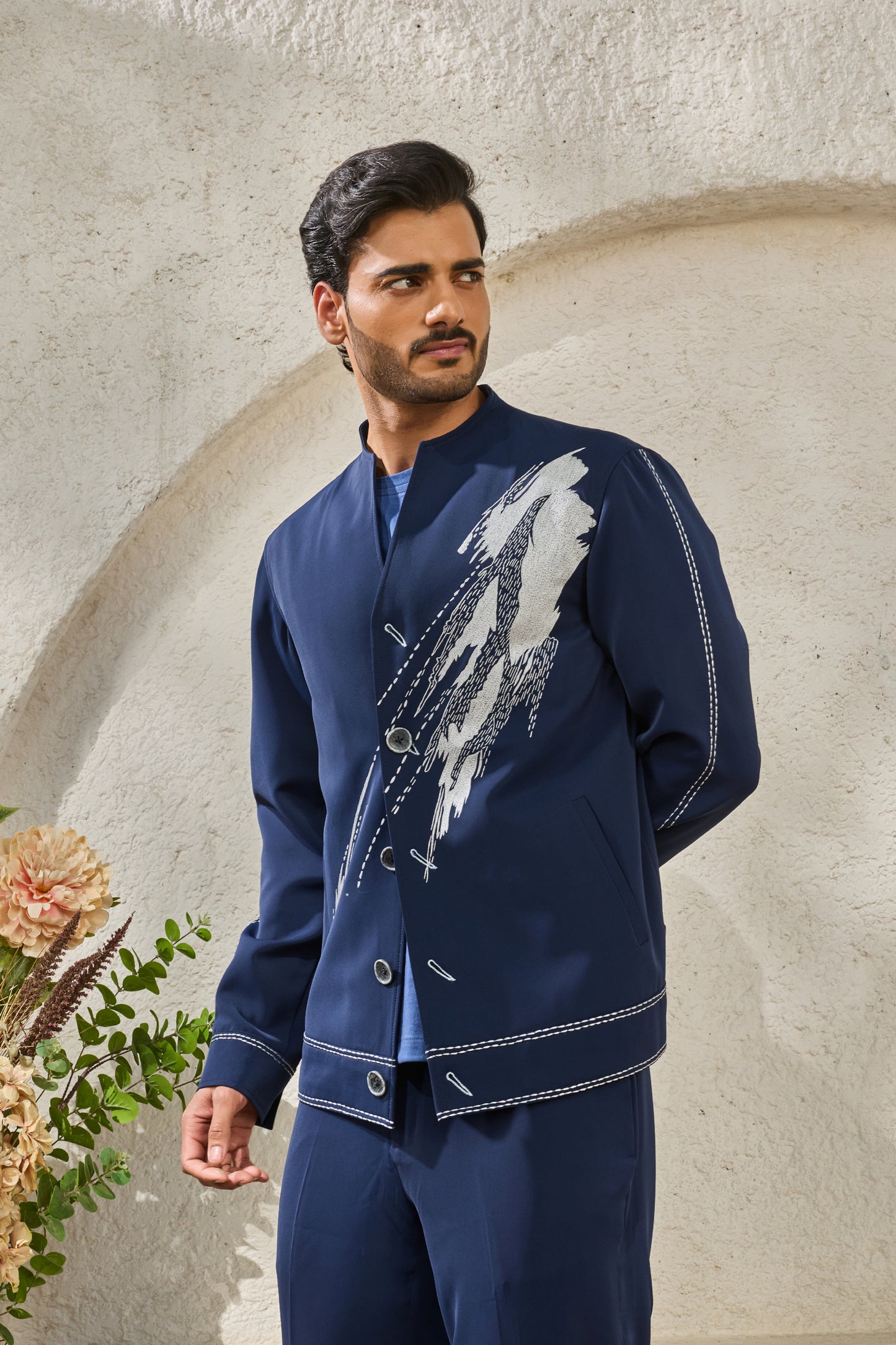 Navy Paint Strokes Shacket Set