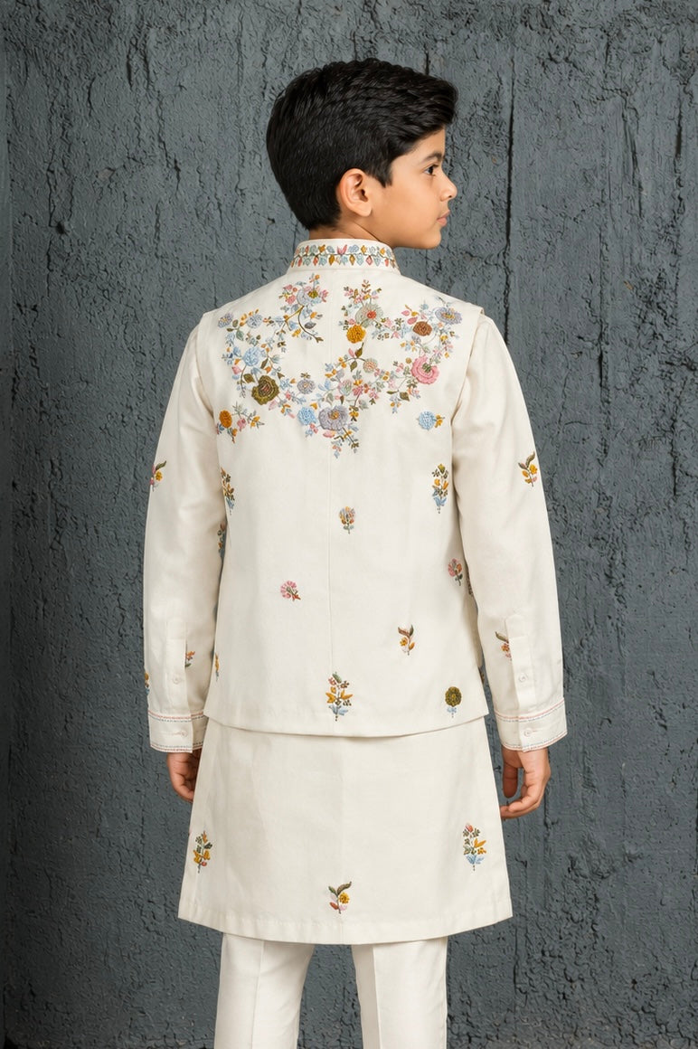 Ivory Gulmohar Bloom Waistcoat Set
