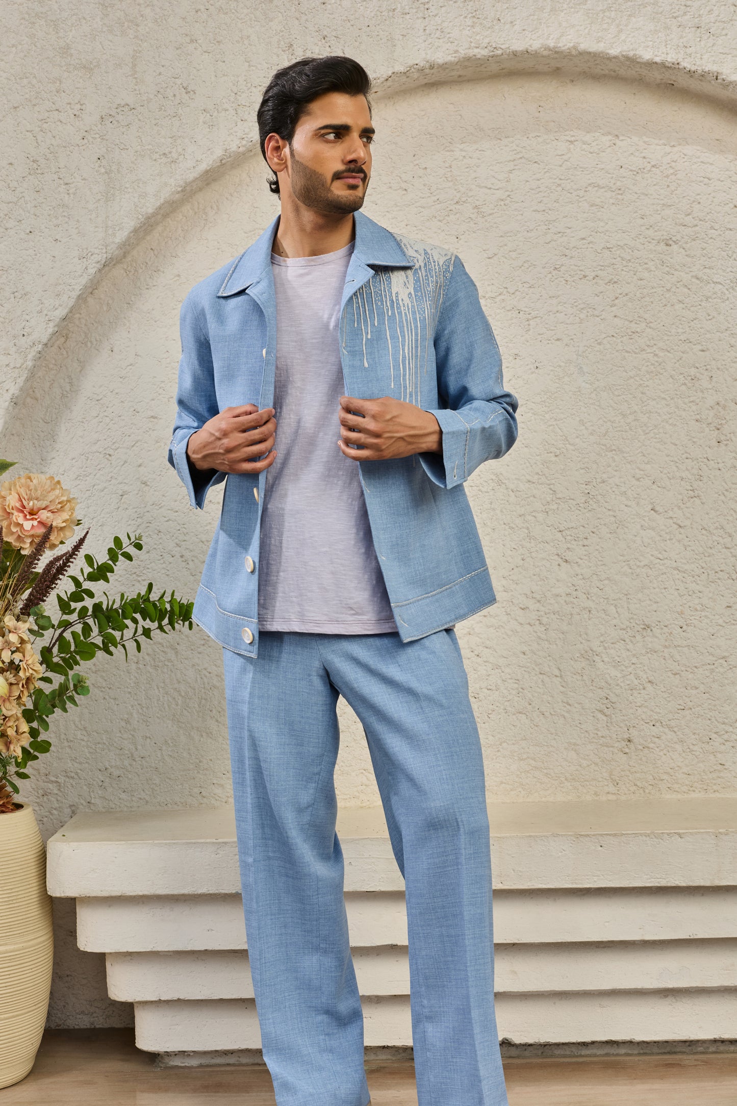 Ice Blue Paint Splash Shacket Set
