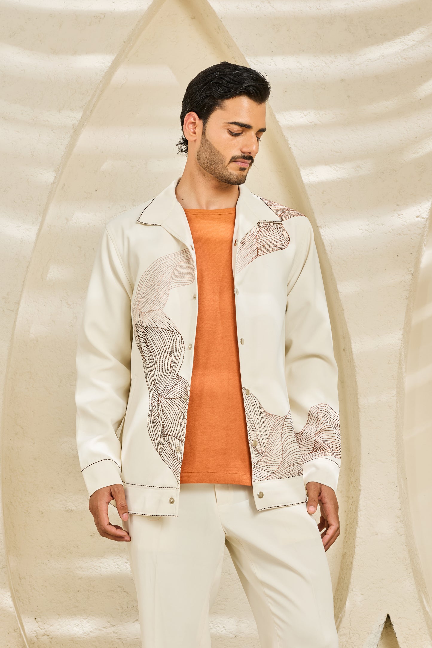 Ivory Abstract Spiral Shacket Set