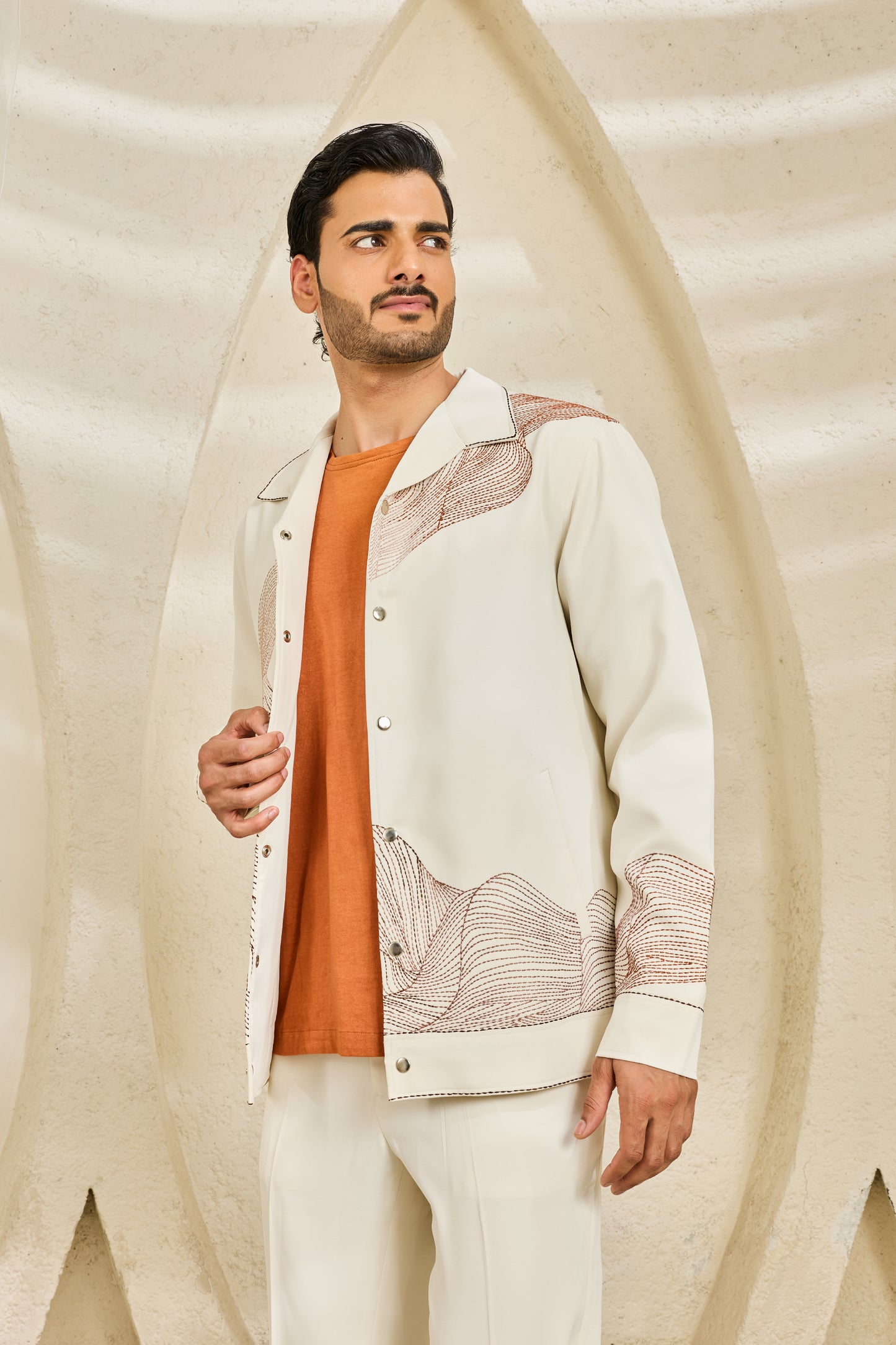 Ivory Abstract Spiral Shacket Set