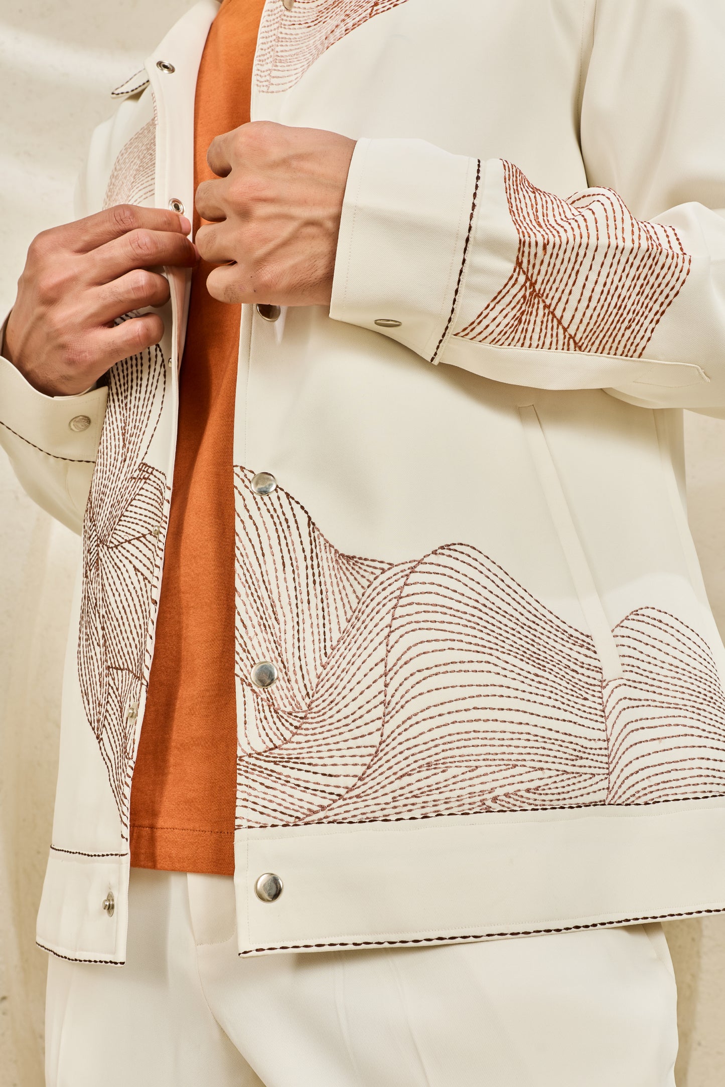 Ivory Abstract Spiral Shacket Set