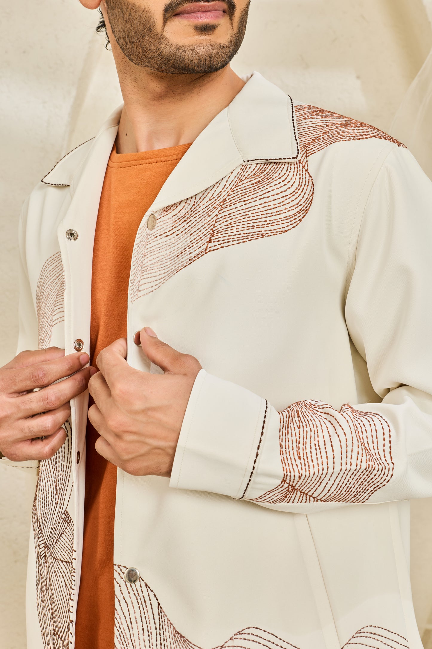 Ivory Abstract Spiral Shacket Set