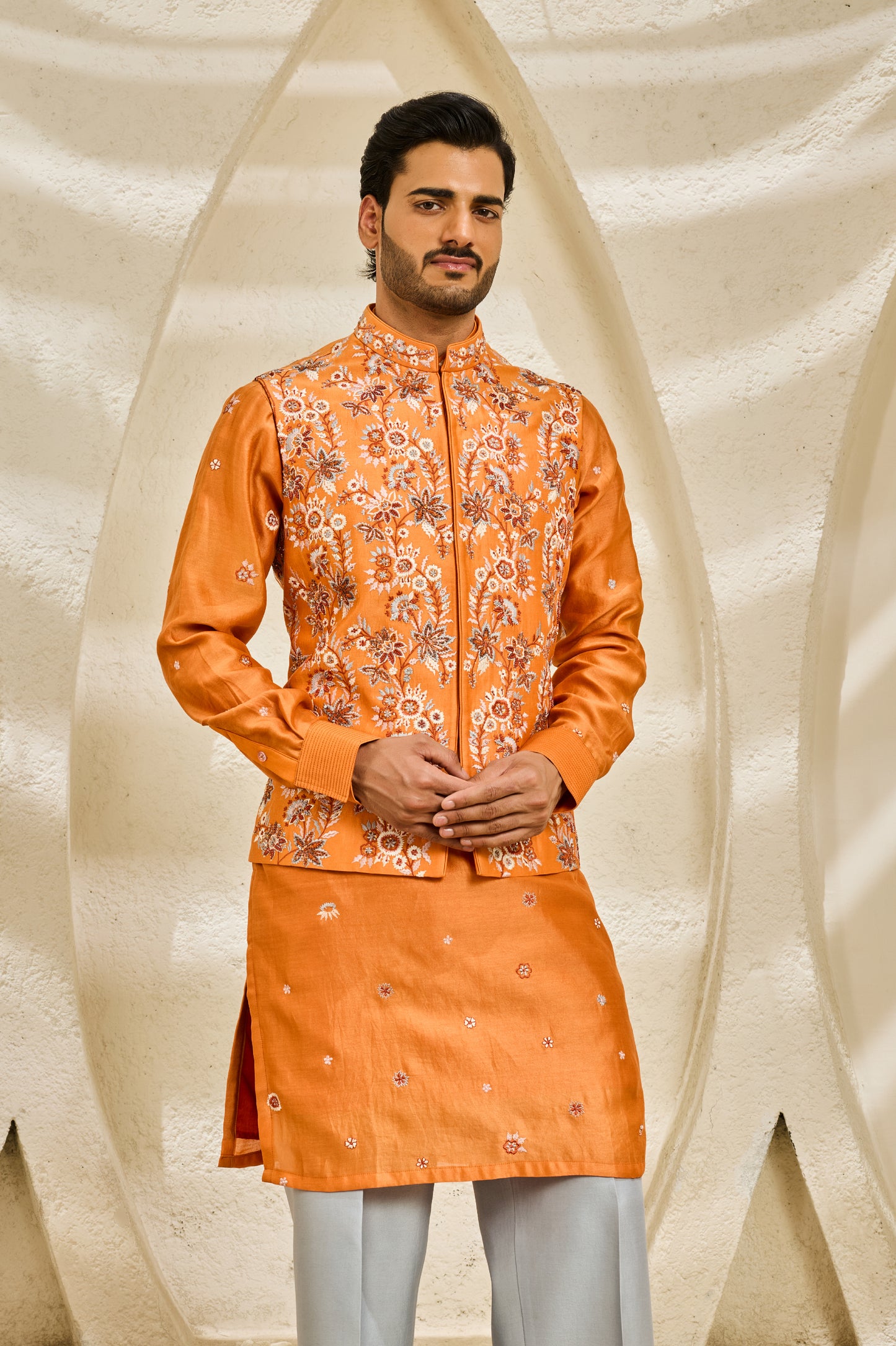 Burnt Orange Bloom Waistcoat Set