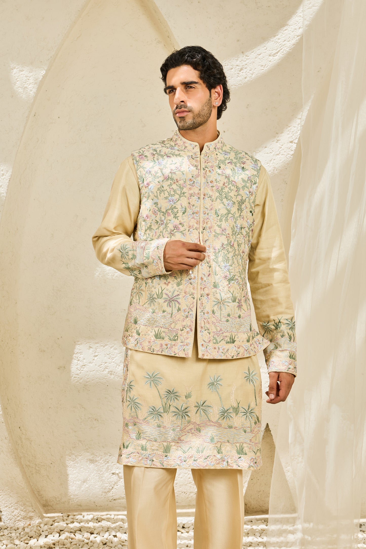 Beige Tropica Waistcoat Set