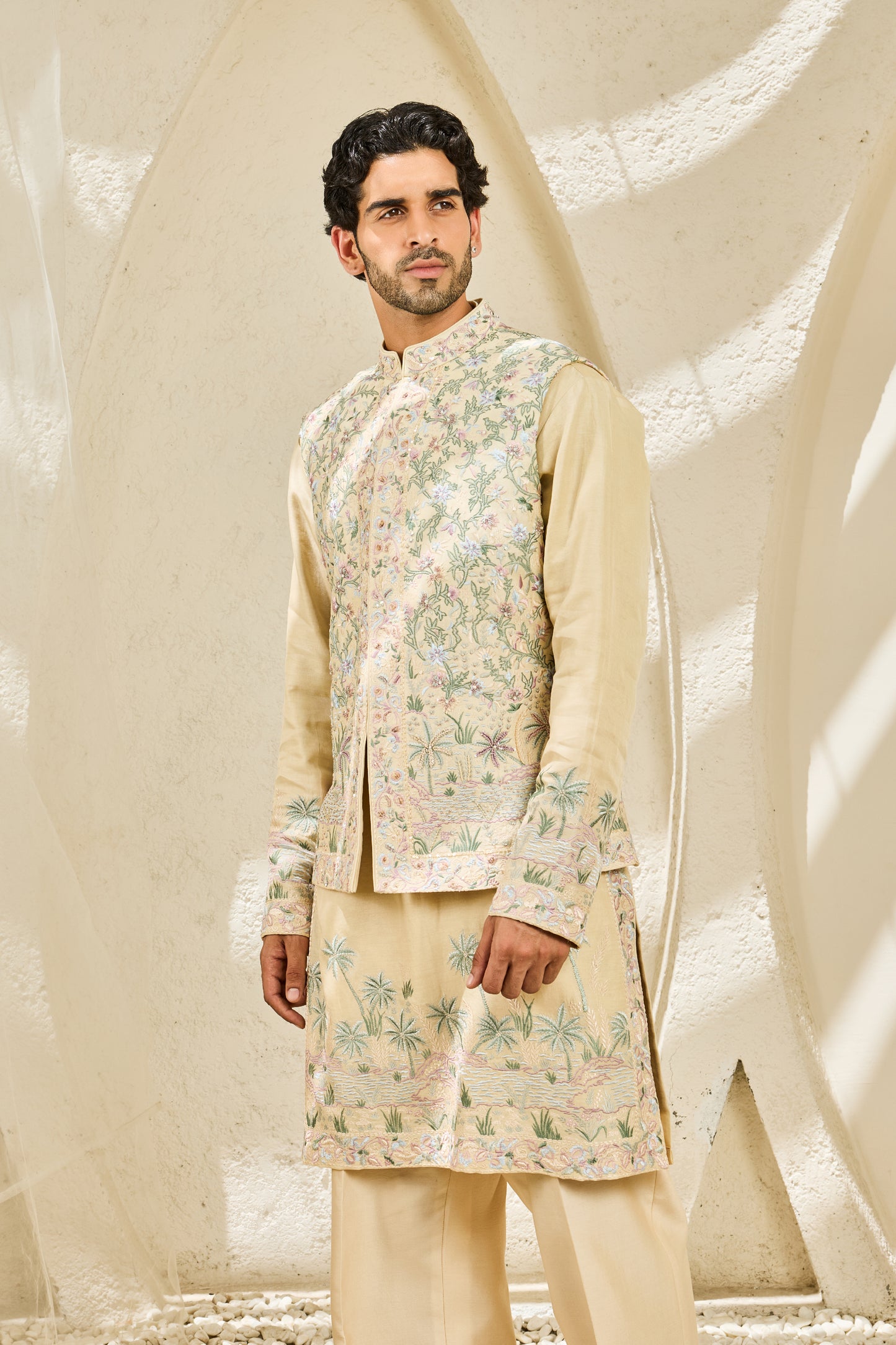 Beige Tropica Waistcoat Set
