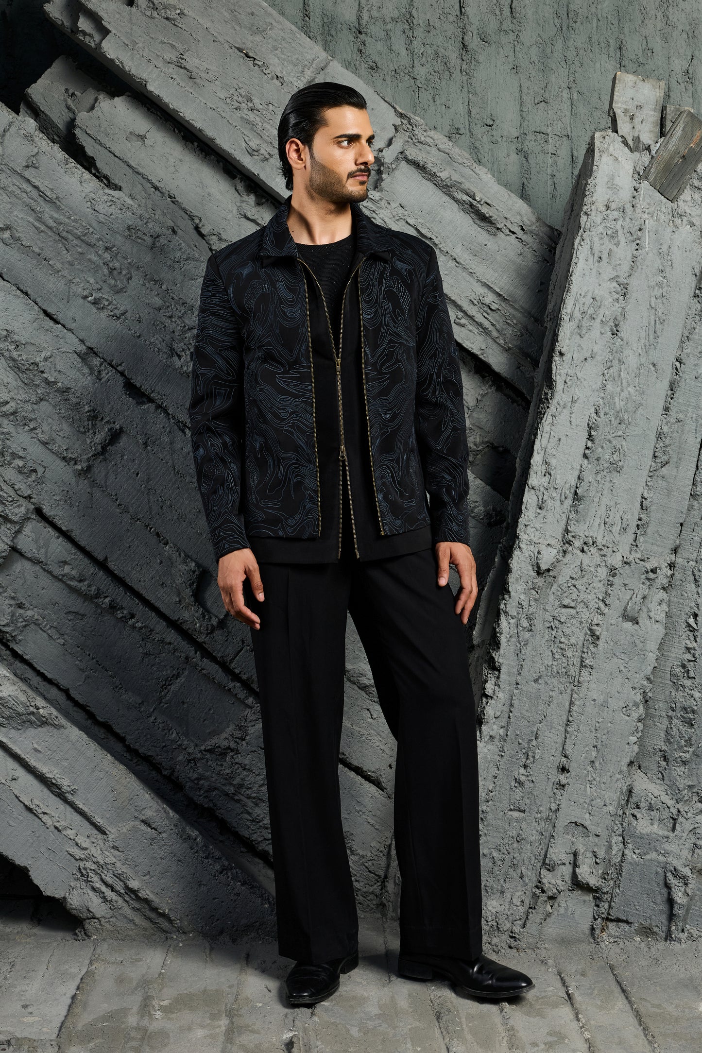 Black Abstract Wave Shacket Set