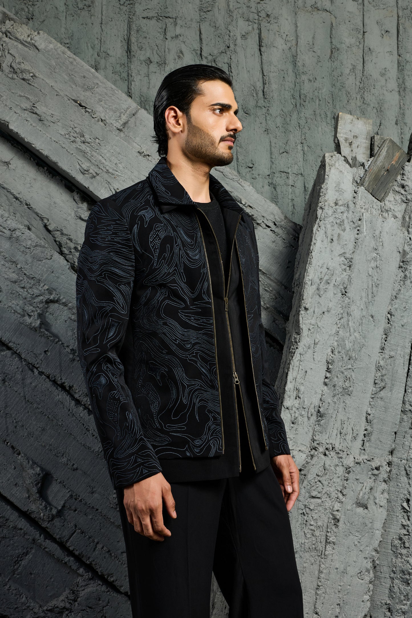 Black Abstract Wave Shacket Set