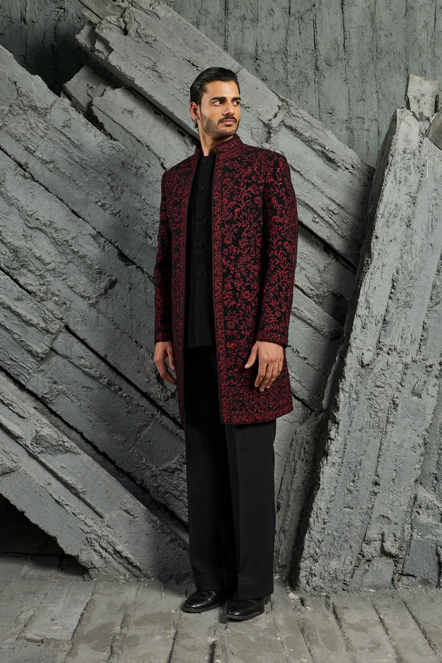 Black Jamawar Indowestern Set