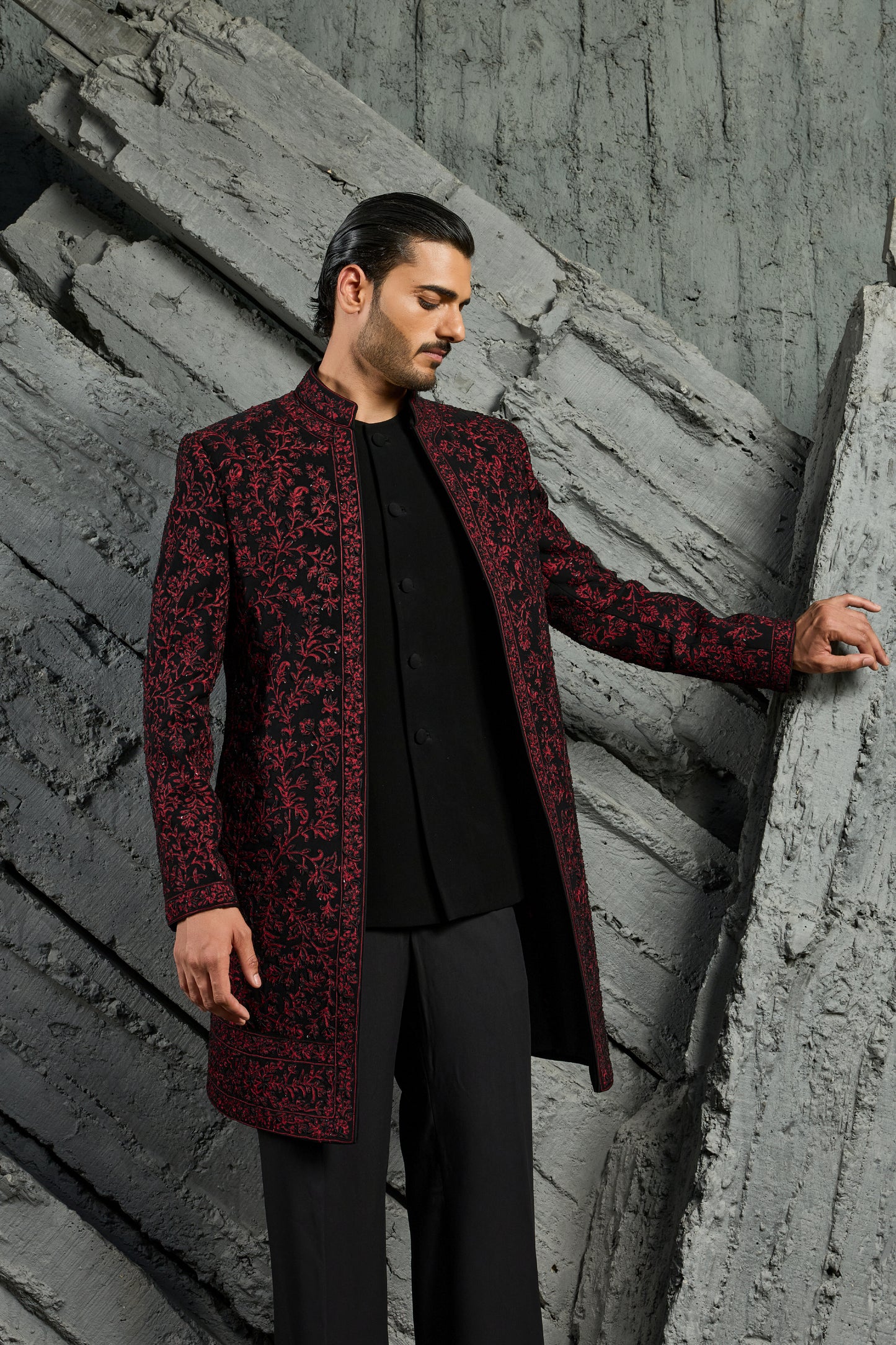 Black Jamawar Indowestern Set