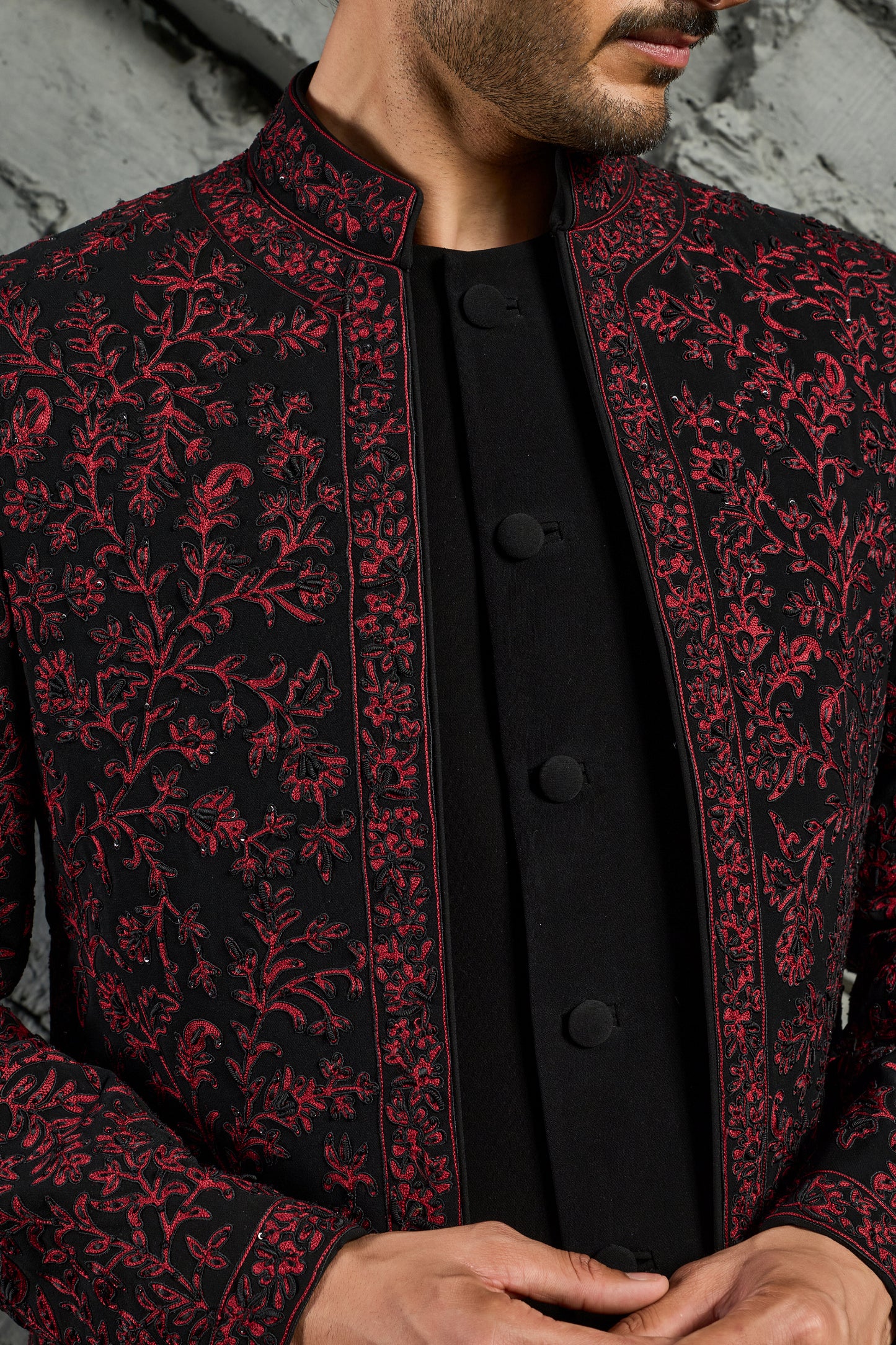 Black Jamawar Indowestern Set
