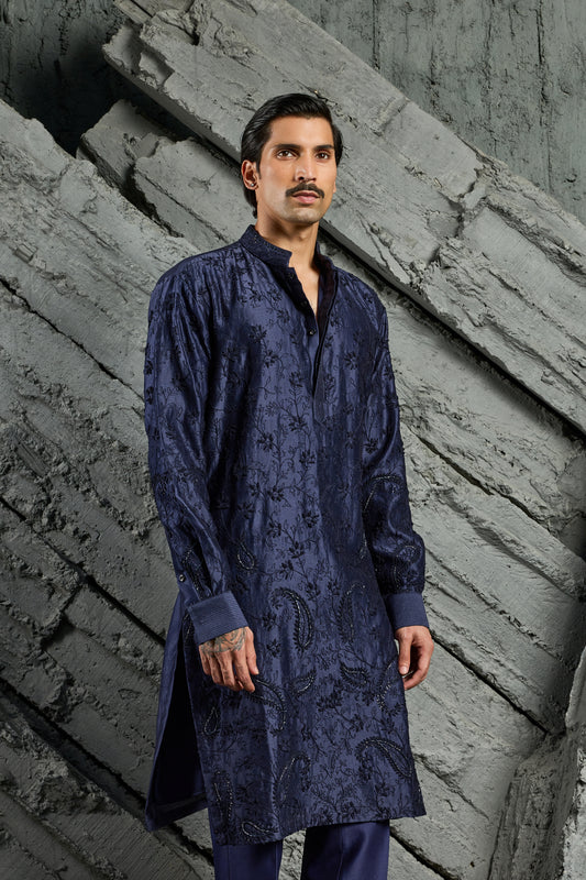 Azure Blossom Embroidered Kurta Set