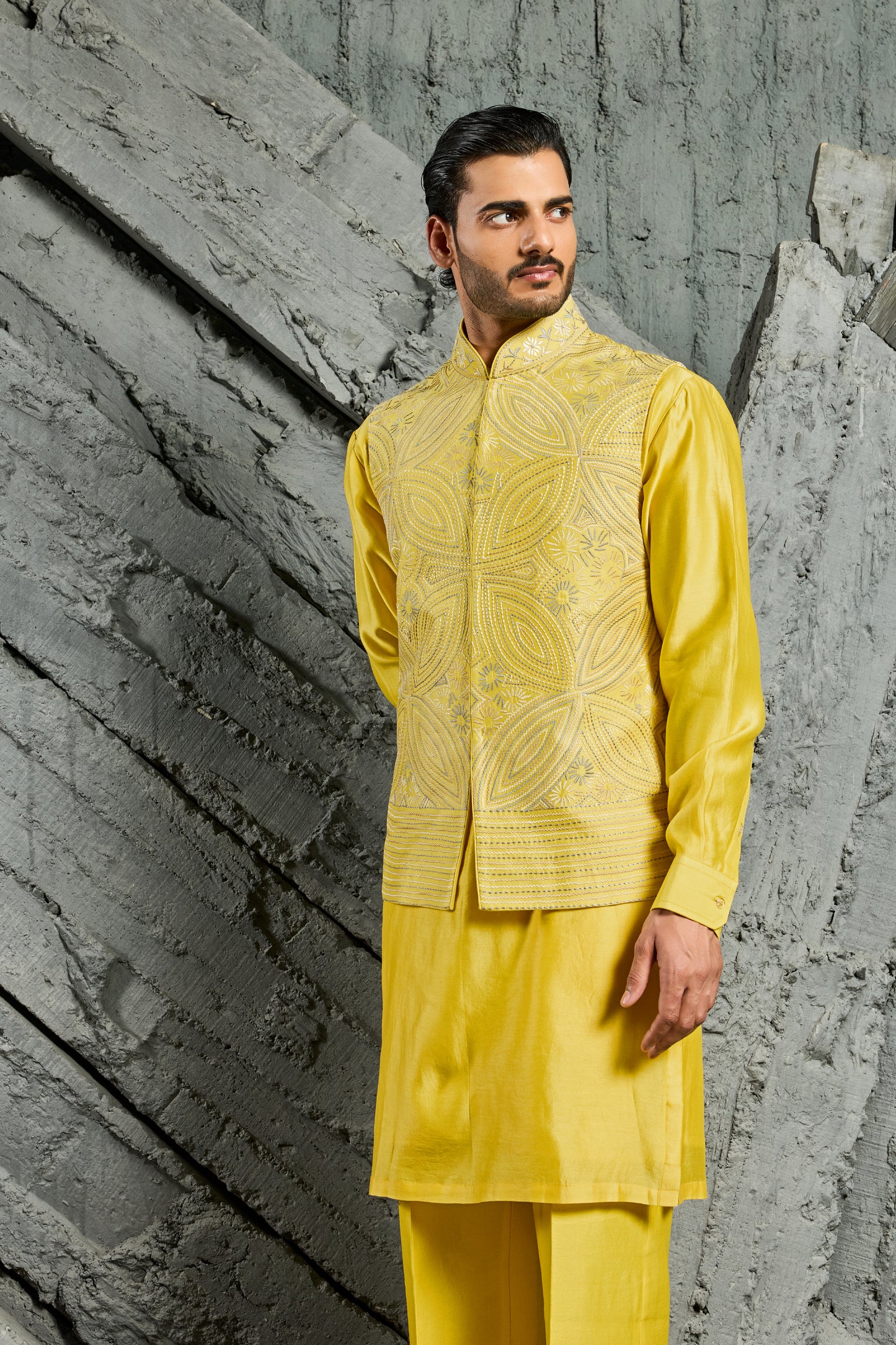 Yellow Sunray Waistcoat Set