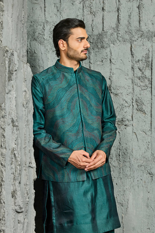 Green Wave Waistcoat Set