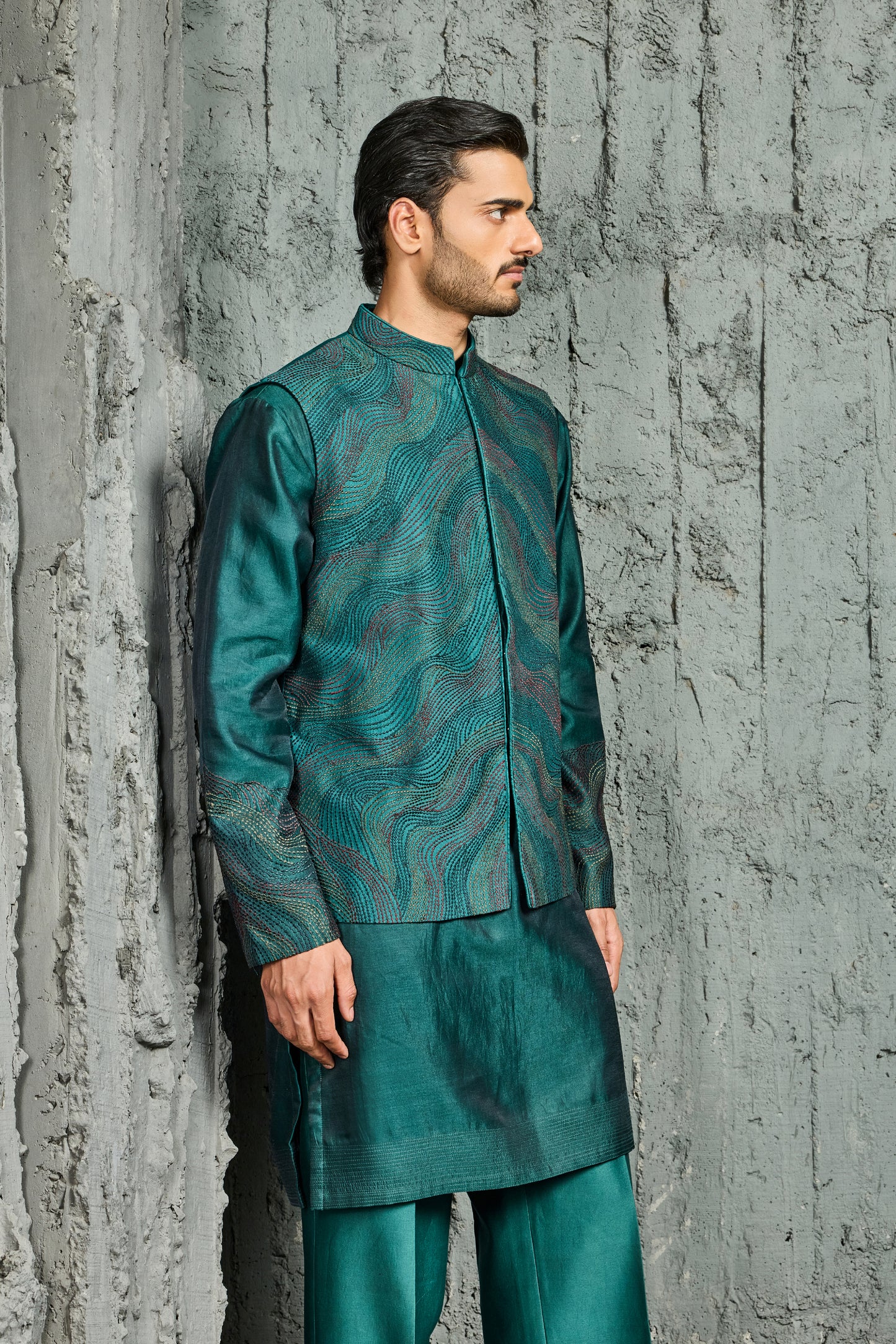 Green Wave Waistcoat Set