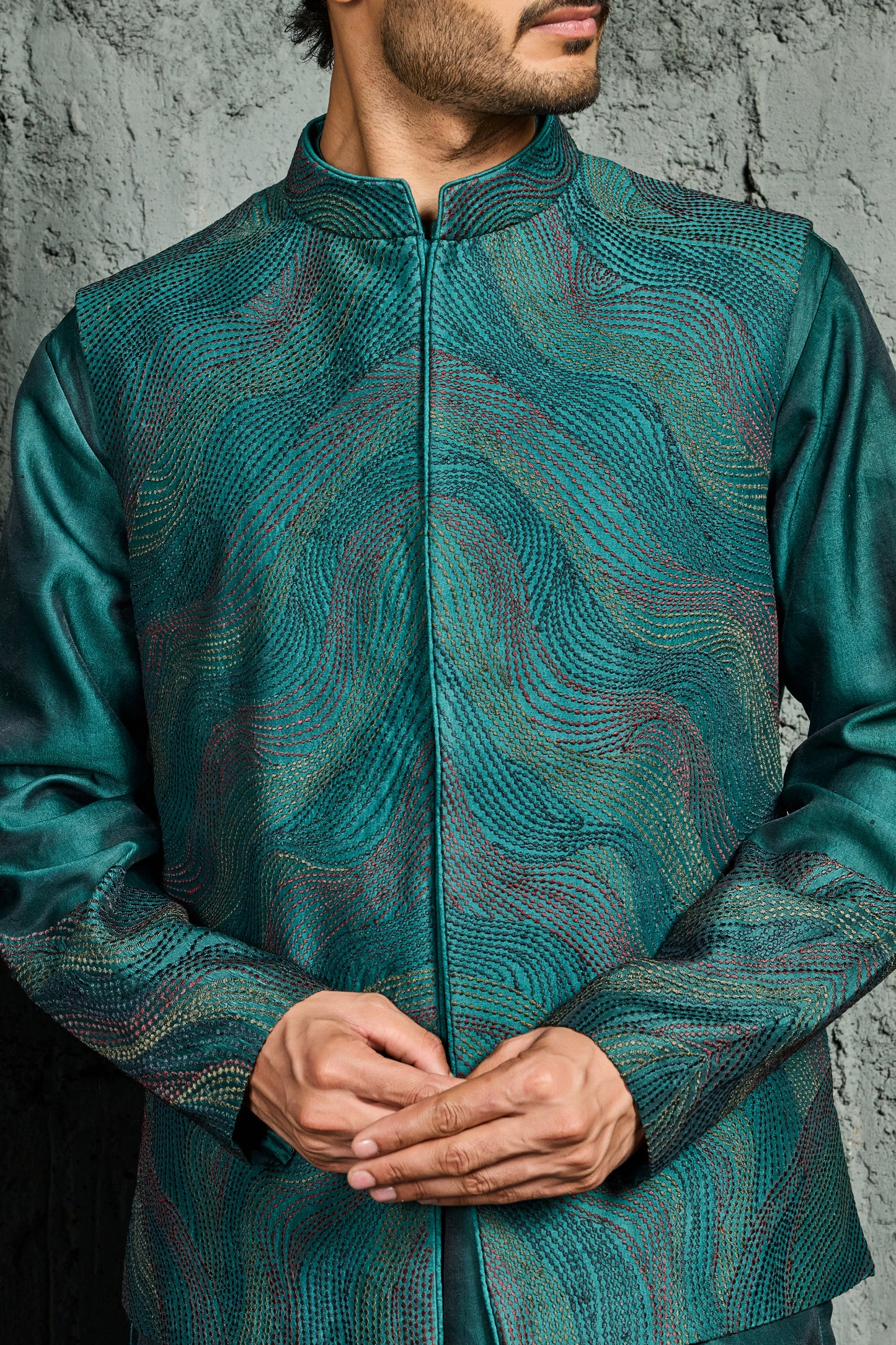 Green Wave Waistcoat Set