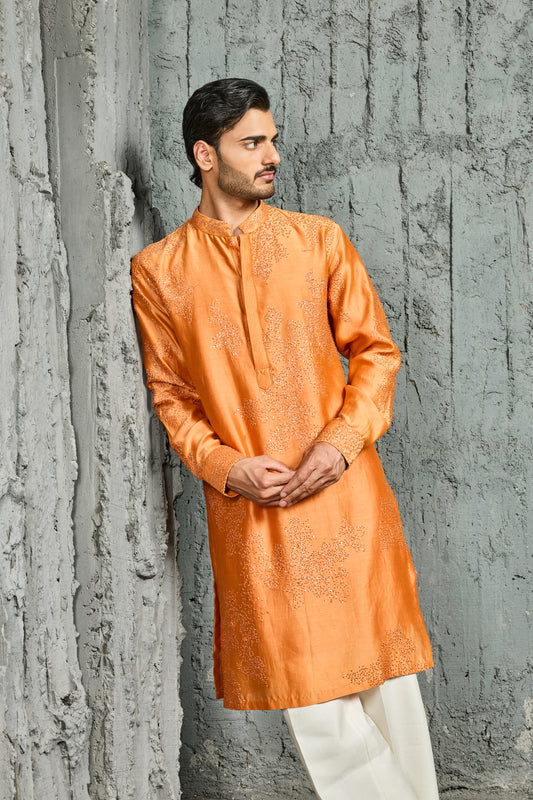 Sunset Bloom Orange French Knot Kurta Set