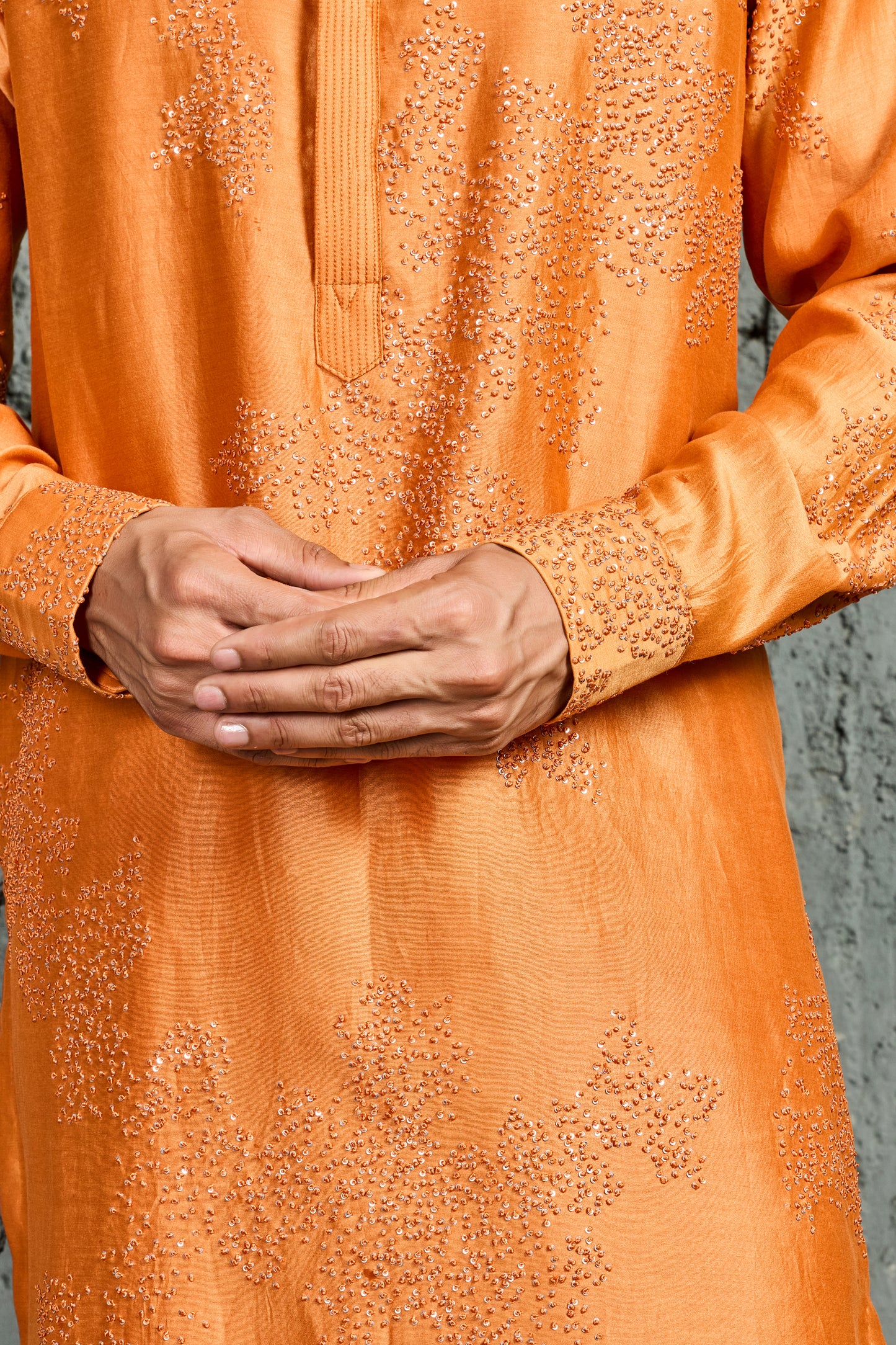 Sunset Bloom Orange French Knot Kurta Set