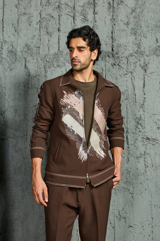 Brown Paint Strokes Shacket Set