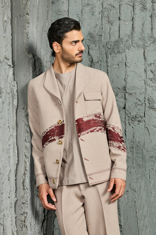 Beige Paint Strokes Shacket Set