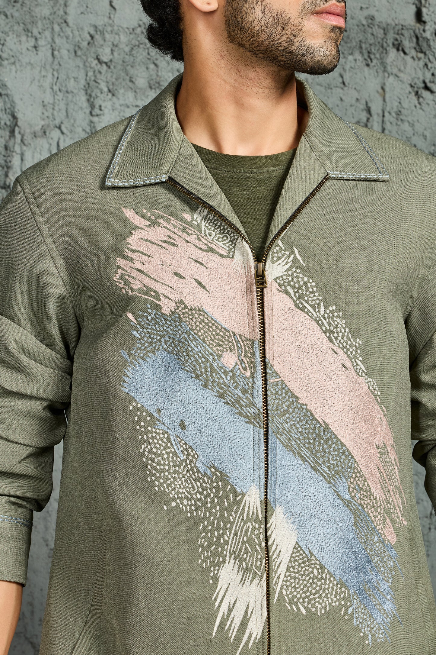 Olive Green Paint Strokes Shacket Set