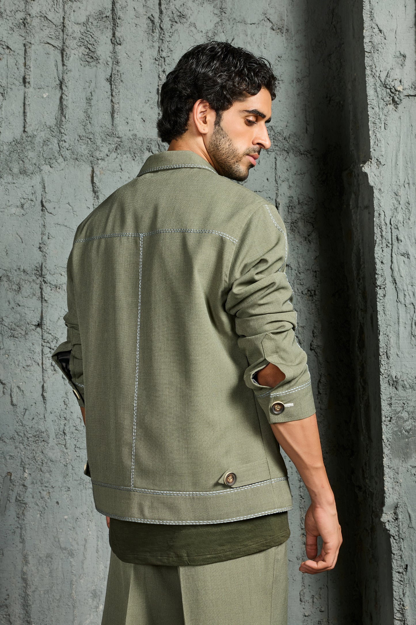 Olive Green Paint Strokes Shacket Set