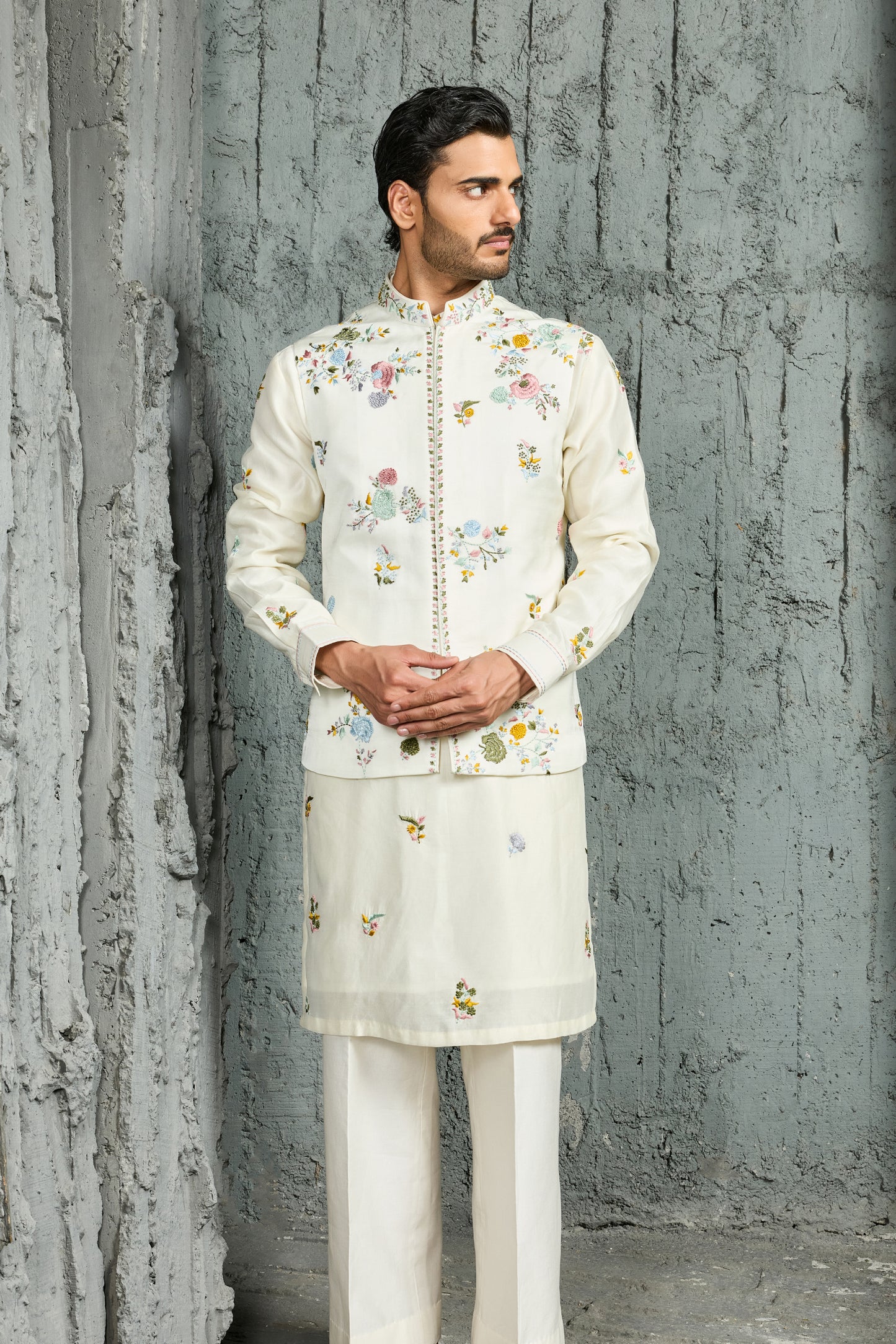 Ivory Gulmohar Bloom Waistcoat Set