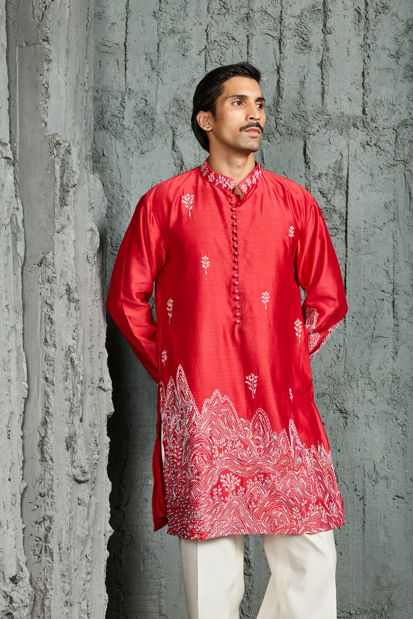 Red Gulrang Ridge Kurta Set
