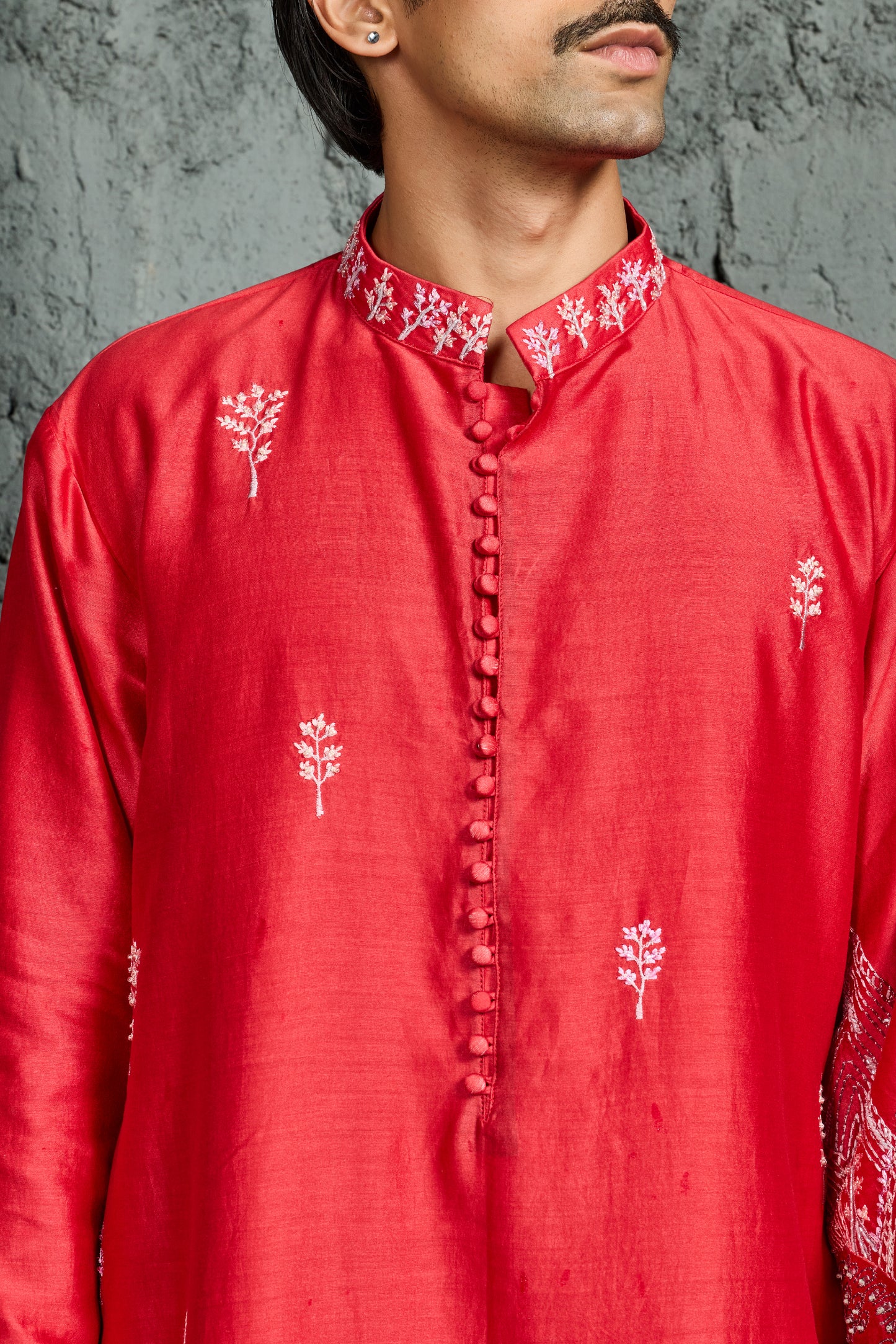 Red Gulrang Ridge Kurta Set