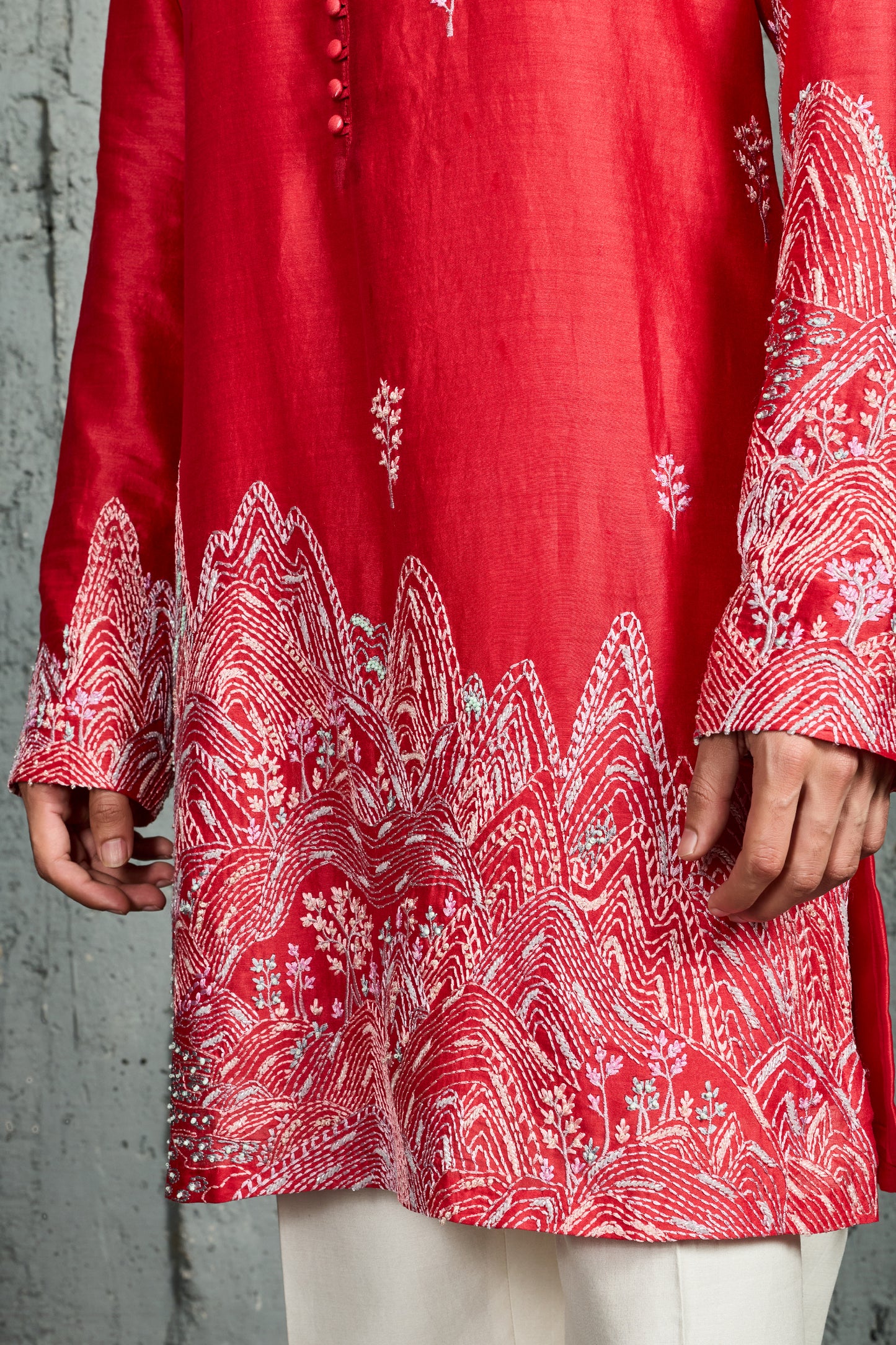 Red Gulrang Ridge Kurta Set