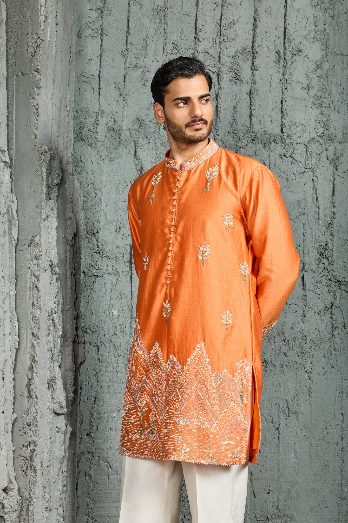 Orange Gulrang Ridge Kurta Set