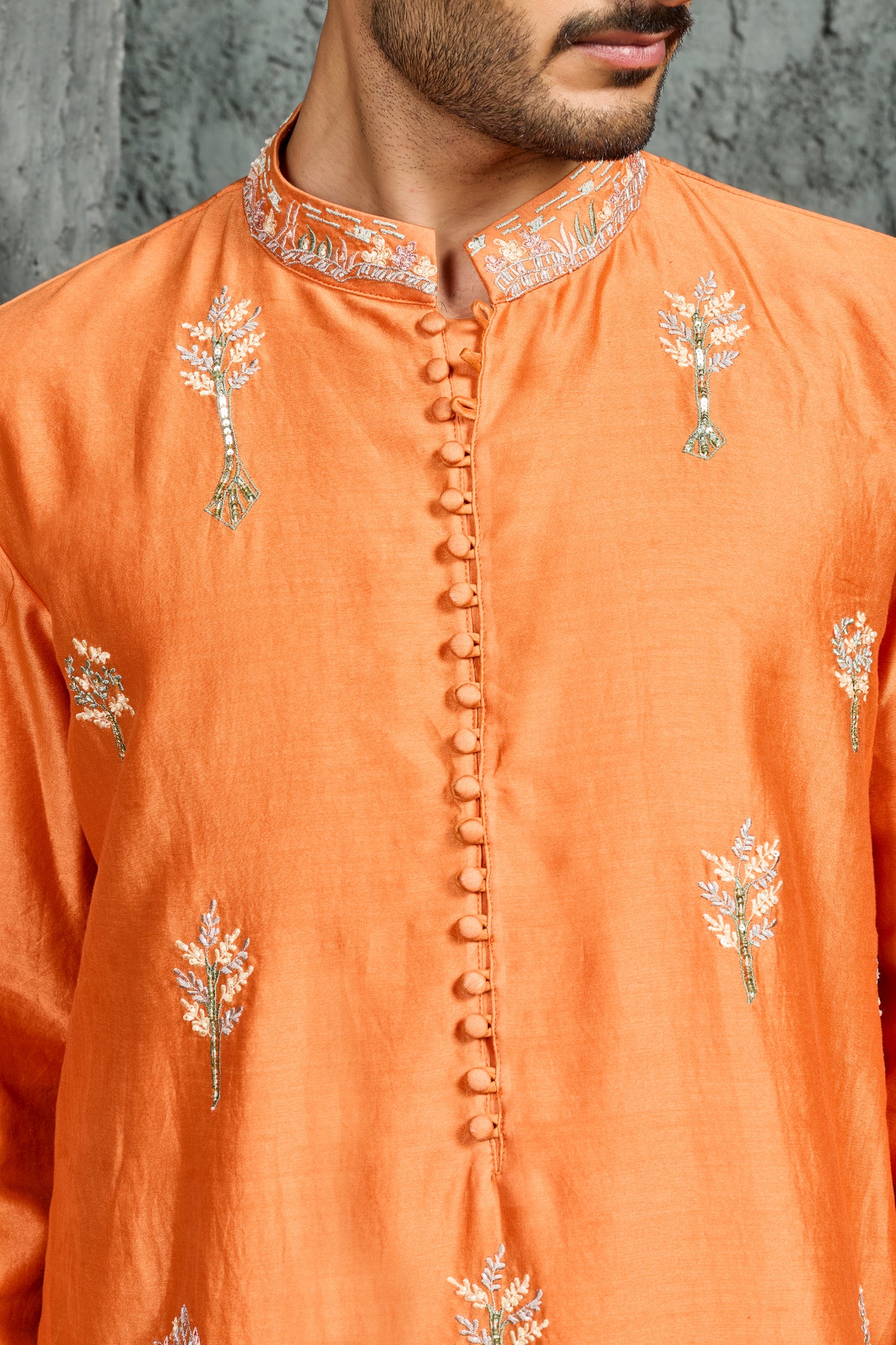 Orange Gulrang Ridge Kurta Set