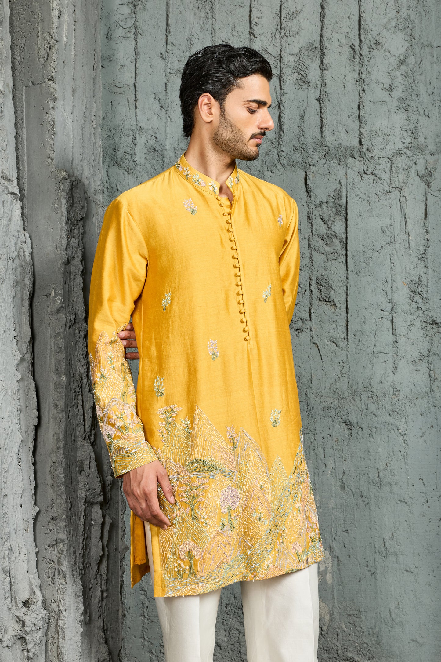 Yellow Gulrang Ridge Kurta Set