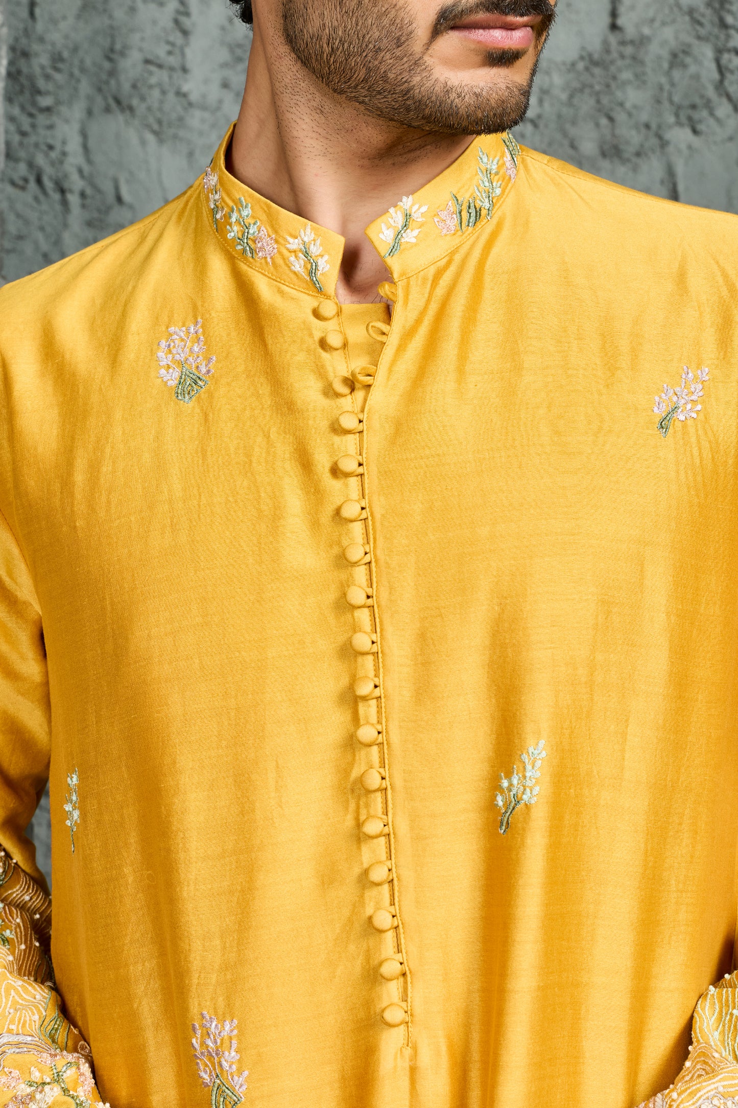 Yellow Gulrang Ridge Kurta Set