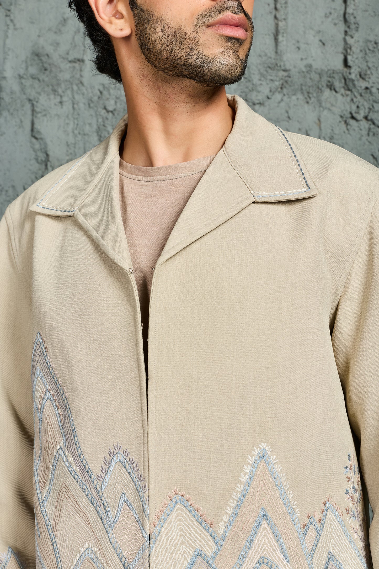 Beige Mount-Ridge Shacket Set