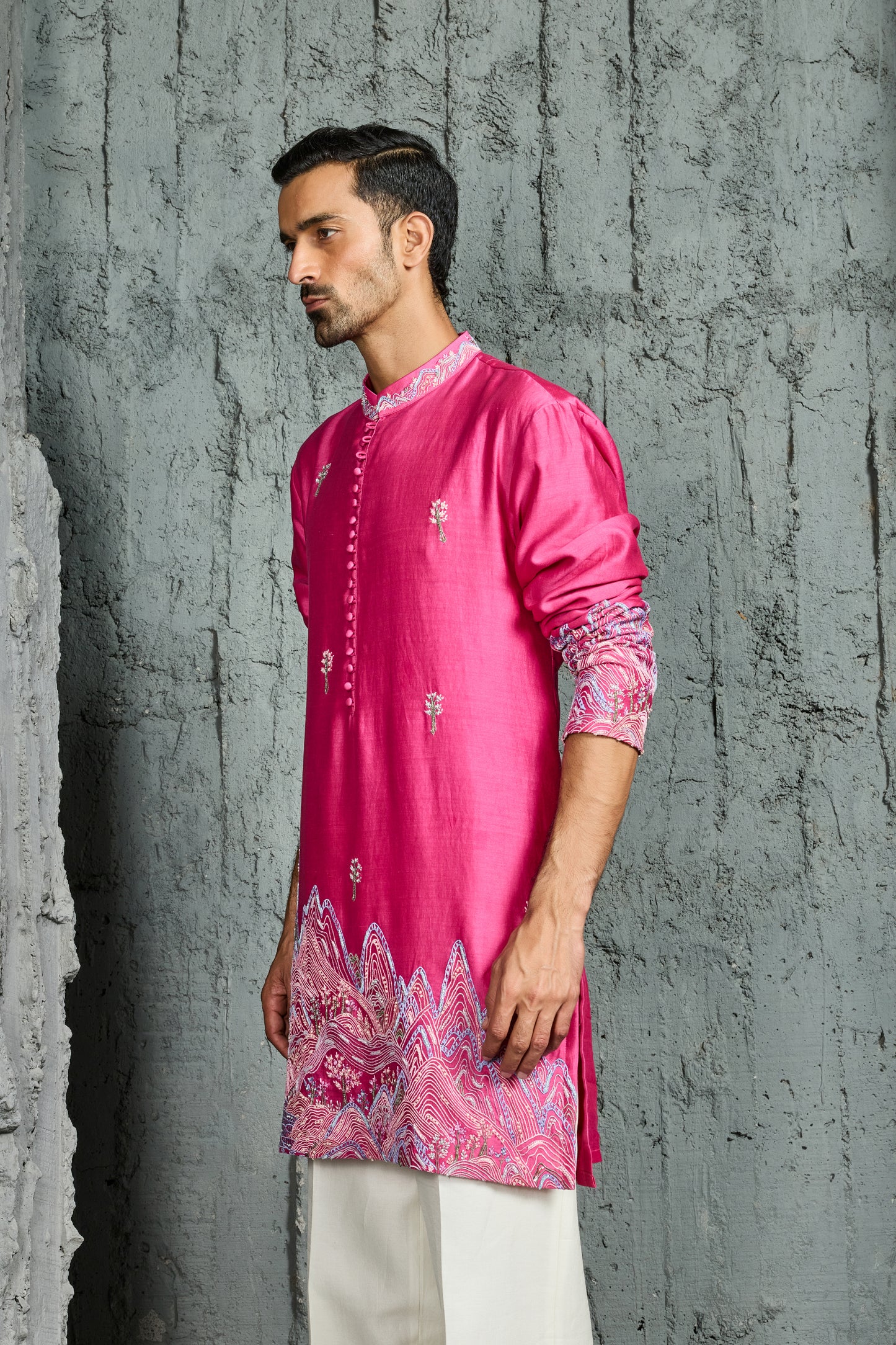 Pink Gulrang Ridge Kurta Set